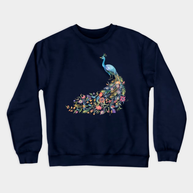 Peacock Watercolor Beauty Feather Crewneck Sweatshirt by Mako Design 